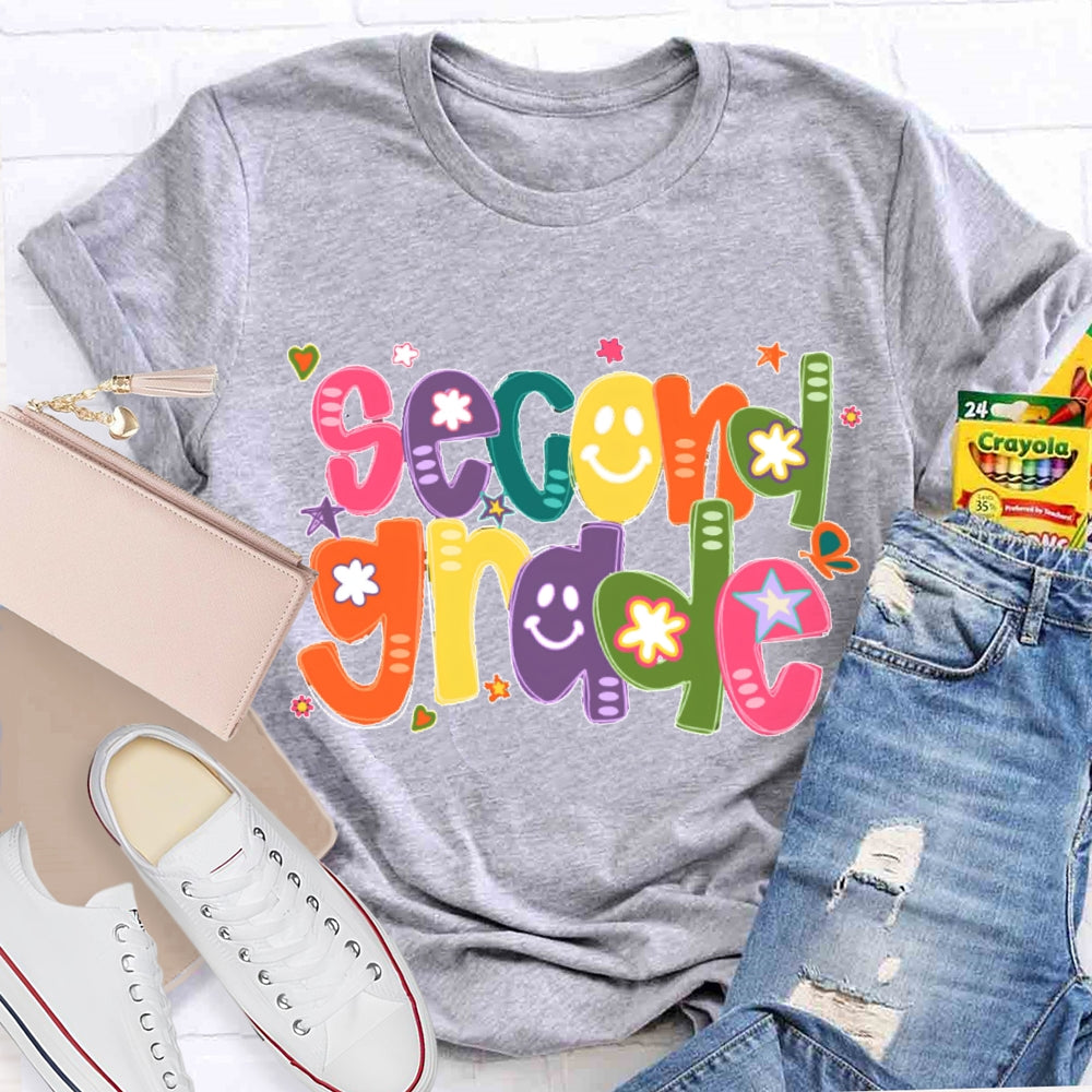 Personalized Grade Colorful Letter Smiling Print T-shirt