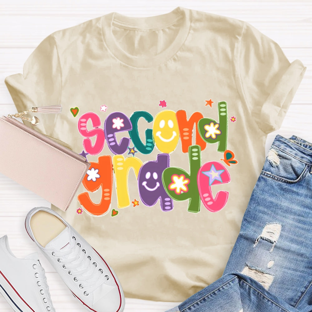 Personalized Grade Colorful Letter Smiling Print T-shirt