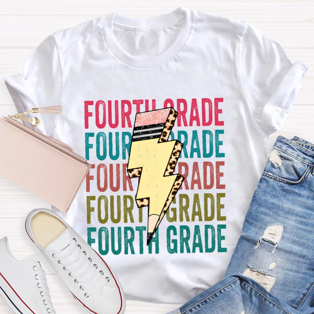 Personalized Grade Pencil Lightning Teacher T-Shirt