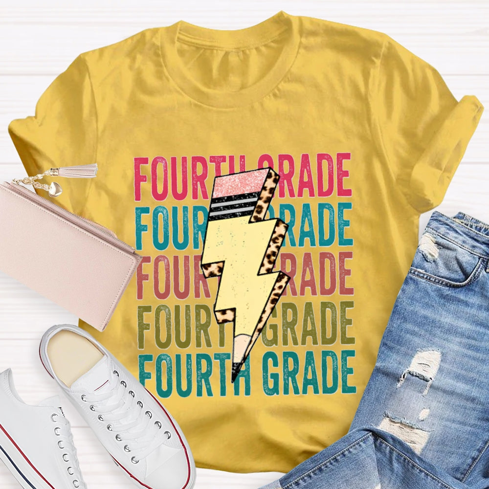 Personalized Grade Pencil Lightning Teacher T-Shirt