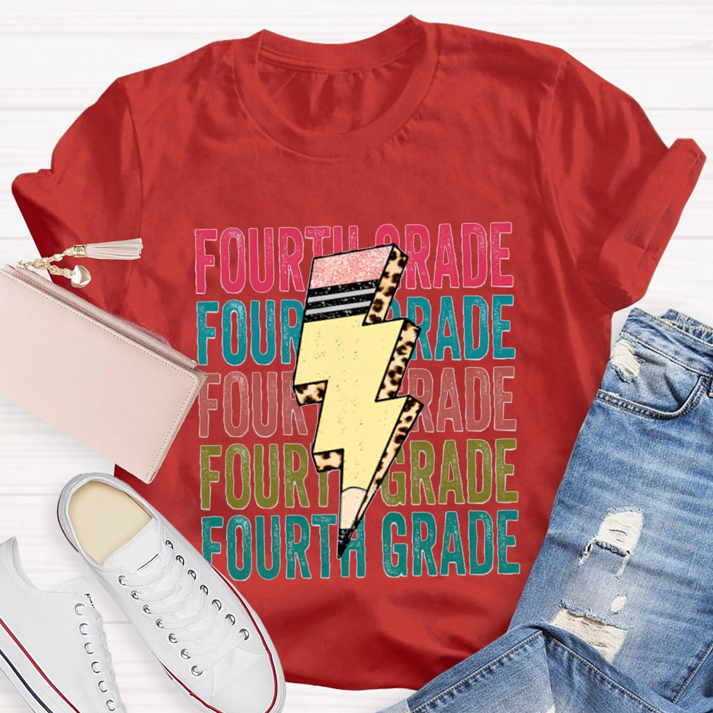 Personalized Grade Pencil Lightning Teacher T-Shirt