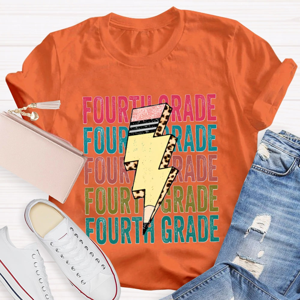 Personalized Grade Pencil Lightning Teacher T-Shirt