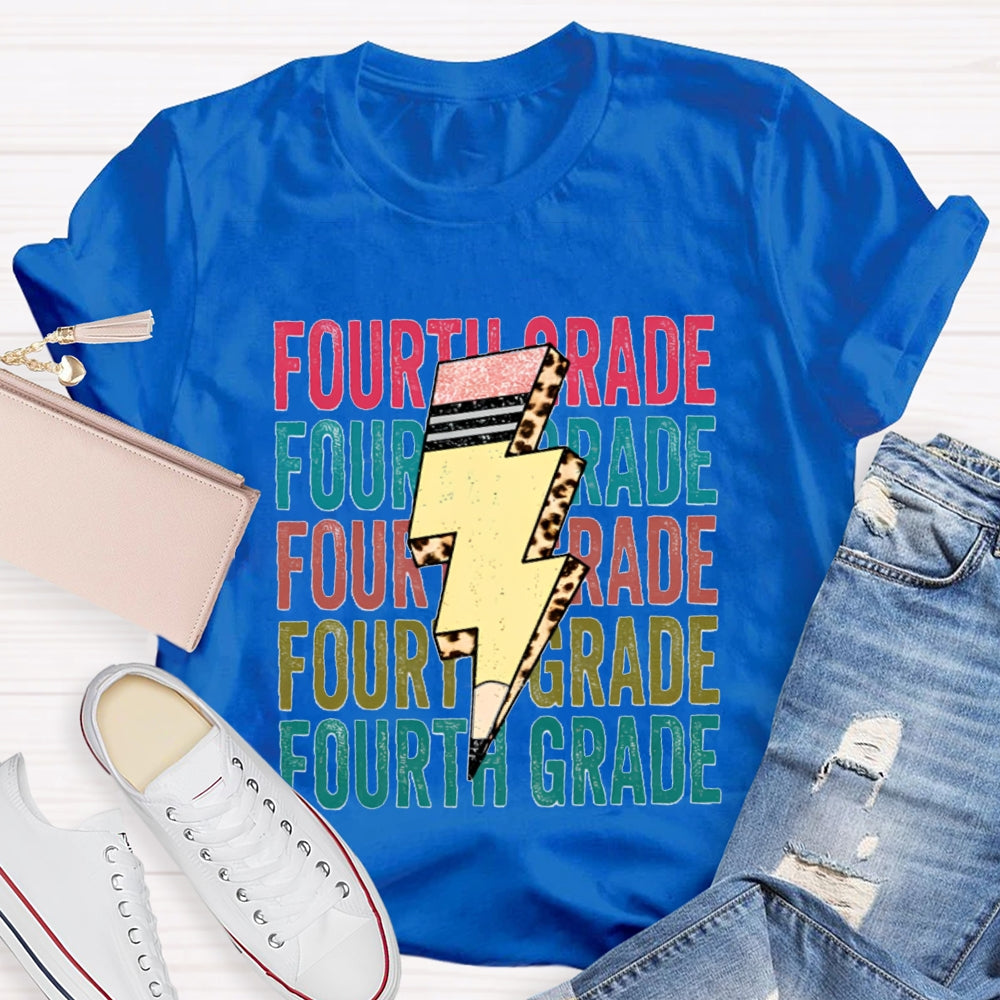 Personalized Grade Pencil Lightning Teacher T-Shirt
