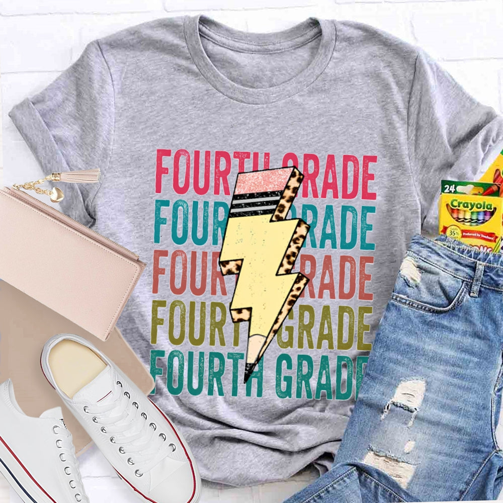 Personalized Grade Pencil Lightning Teacher T-Shirt