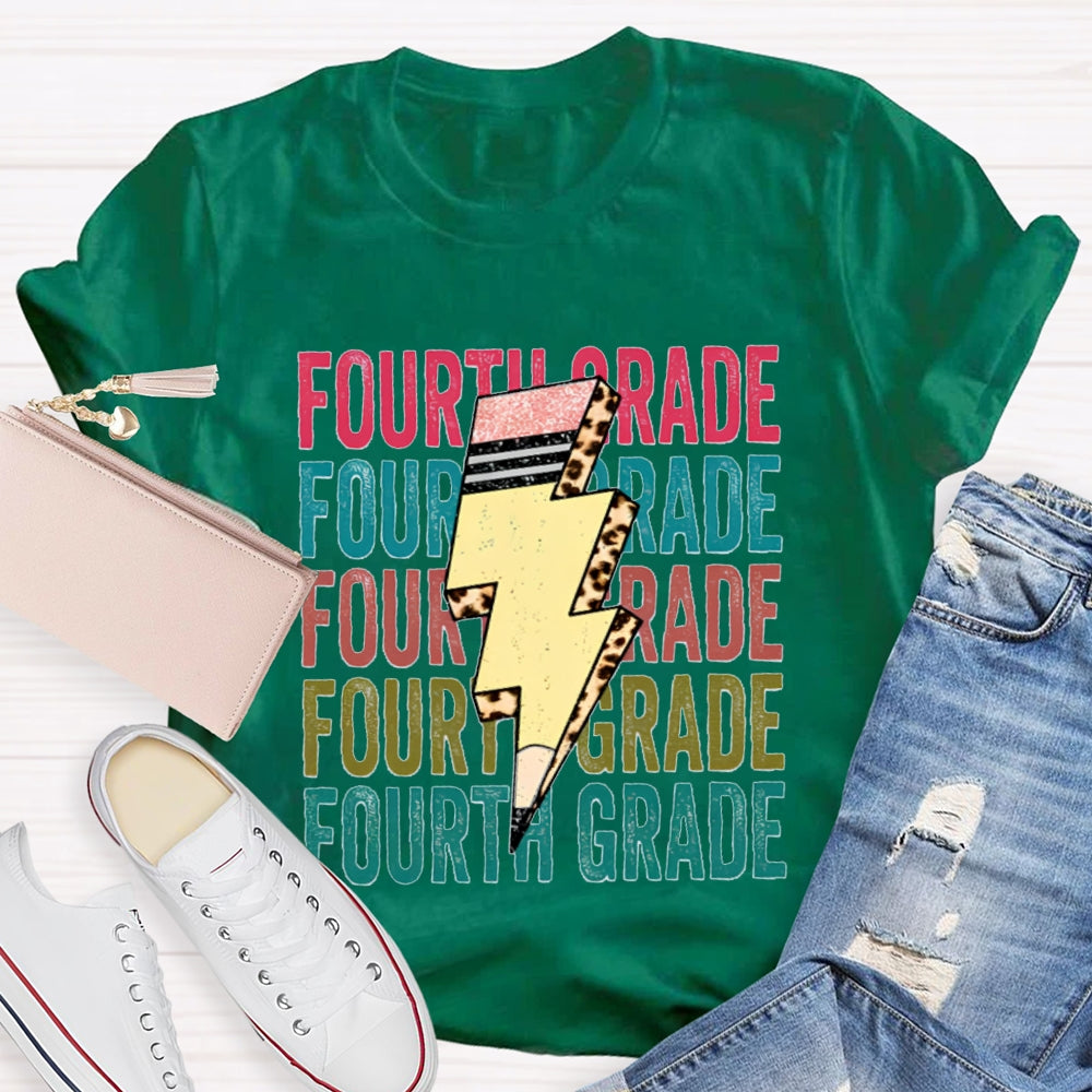 Personalized Grade Pencil Lightning Teacher T-Shirt