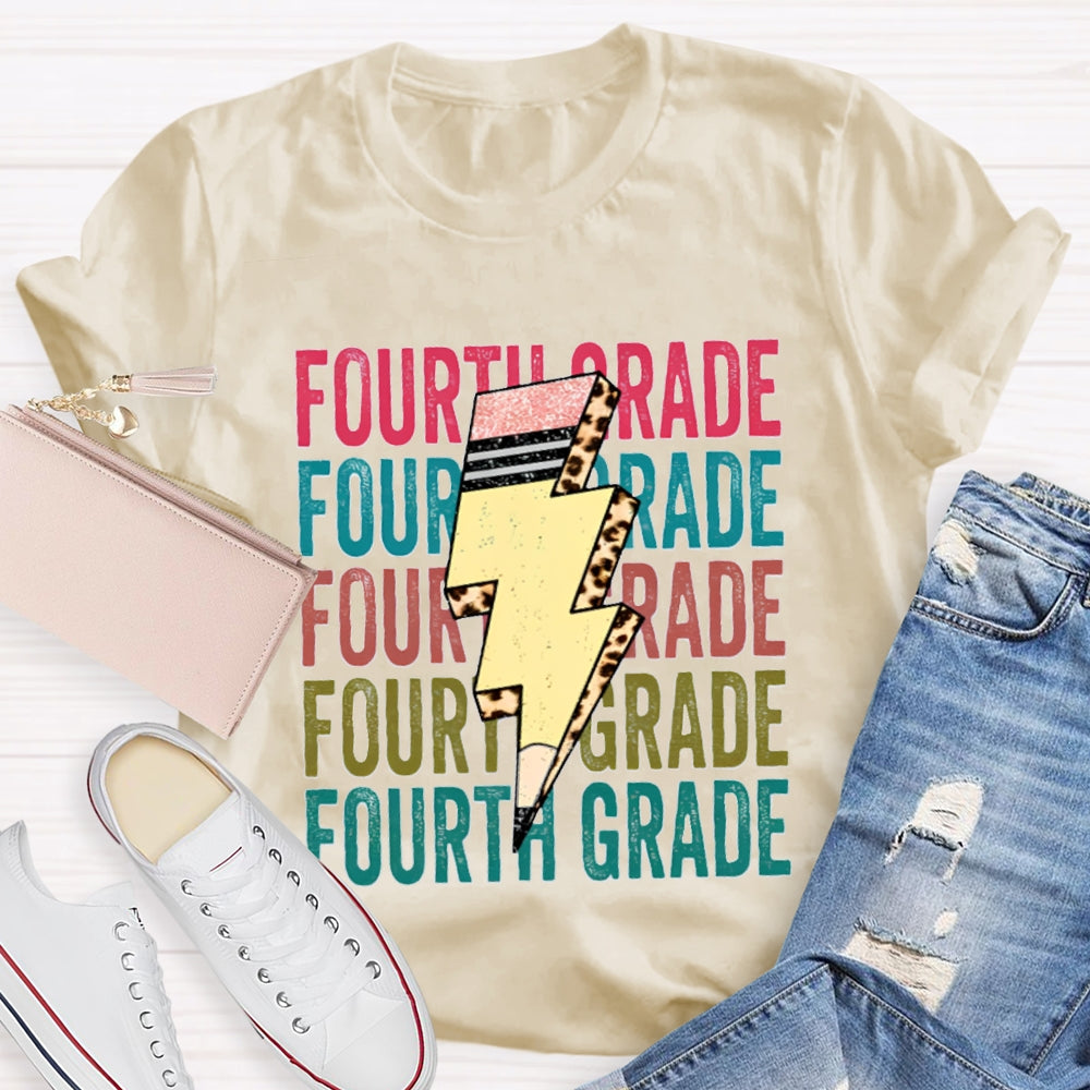 Personalized Grade Pencil Lightning Teacher T-Shirt