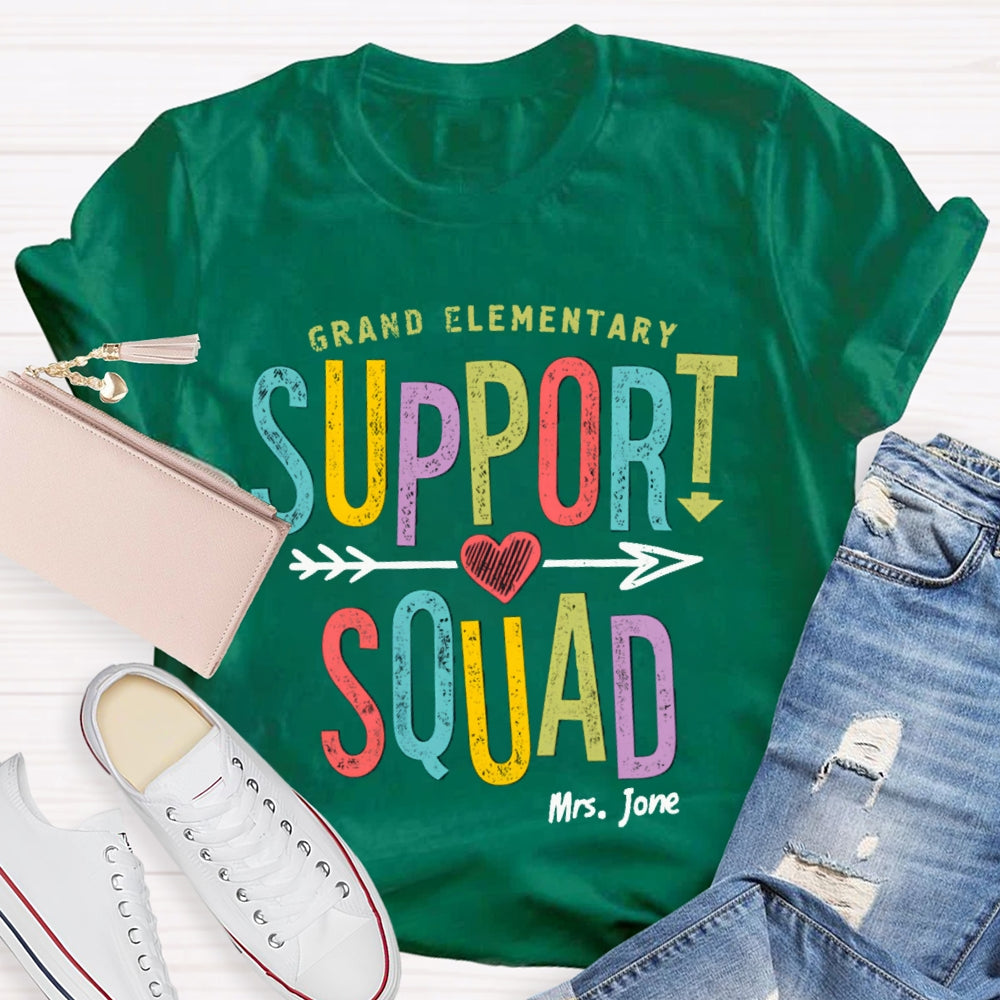 Personalized Name And Grade Elementary Support Squad T-shirt