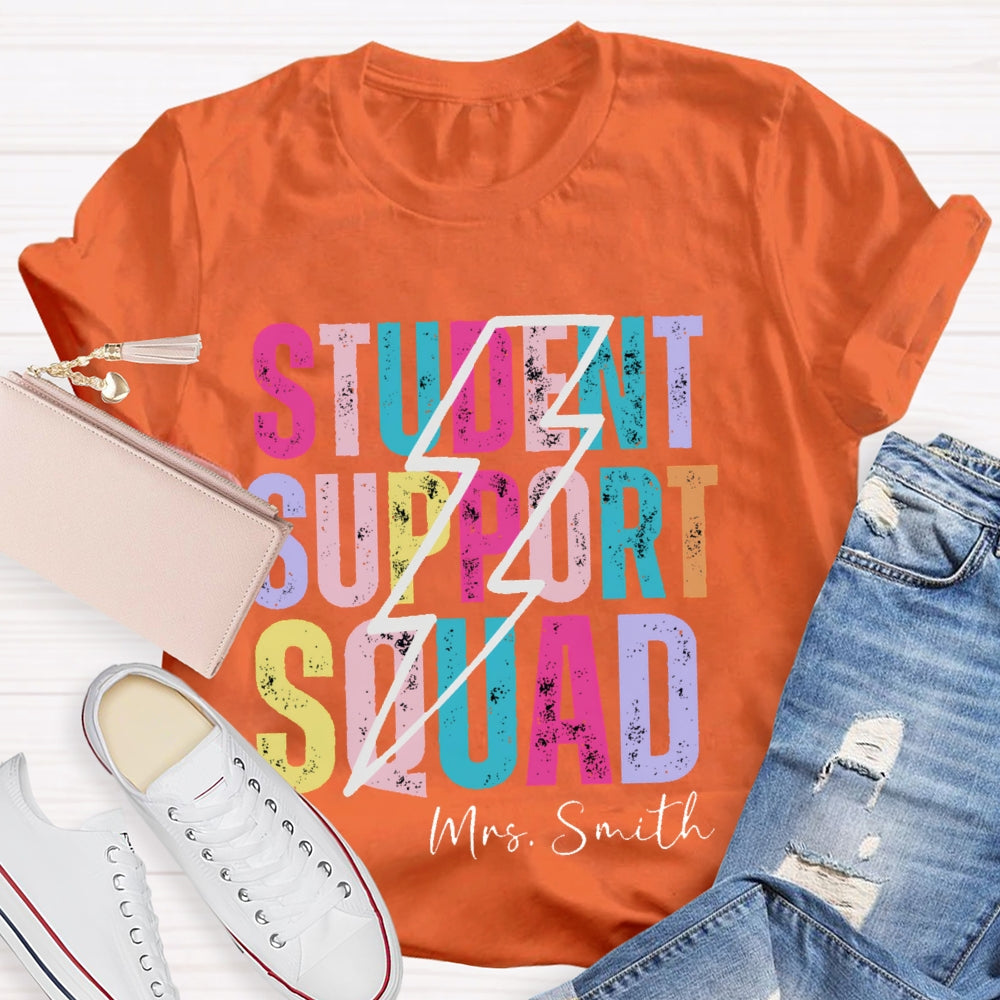 Personalized Name Student Support Squad Lightning Pattern T-shirt