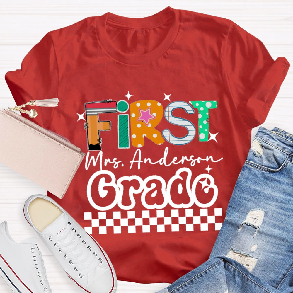 Personalized Grade And Name Star Dot Printed T-Shirt