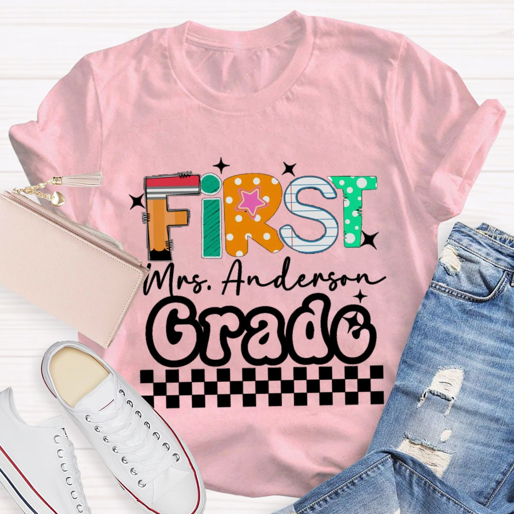Personalized Grade And Name Star Dot Printed T-Shirt