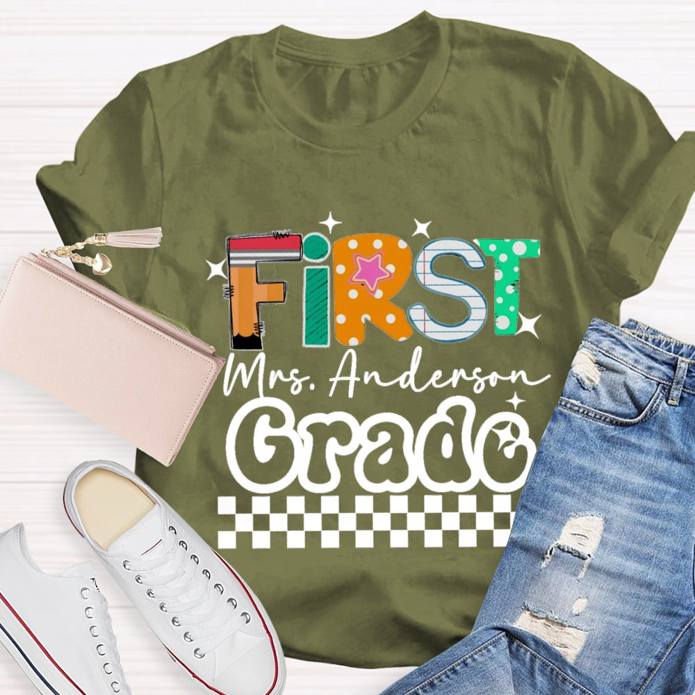 Personalized Grade And Name Star Dot Printed T-Shirt