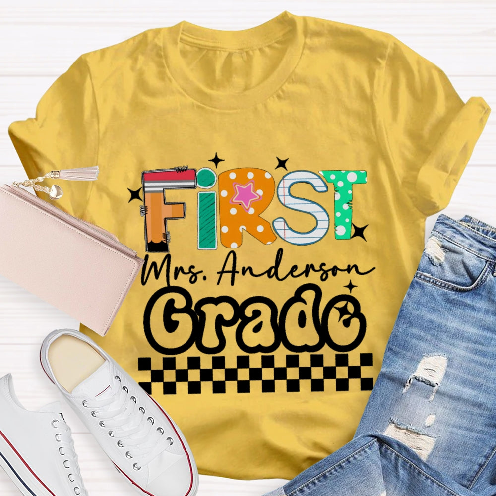 Personalized Grade And Name Star Dot Printed T-Shirt