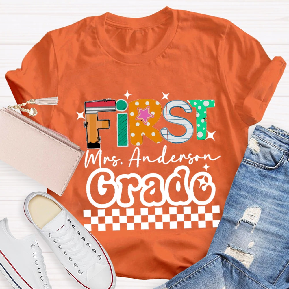 Personalized Grade And Name Star Dot Printed T-Shirt