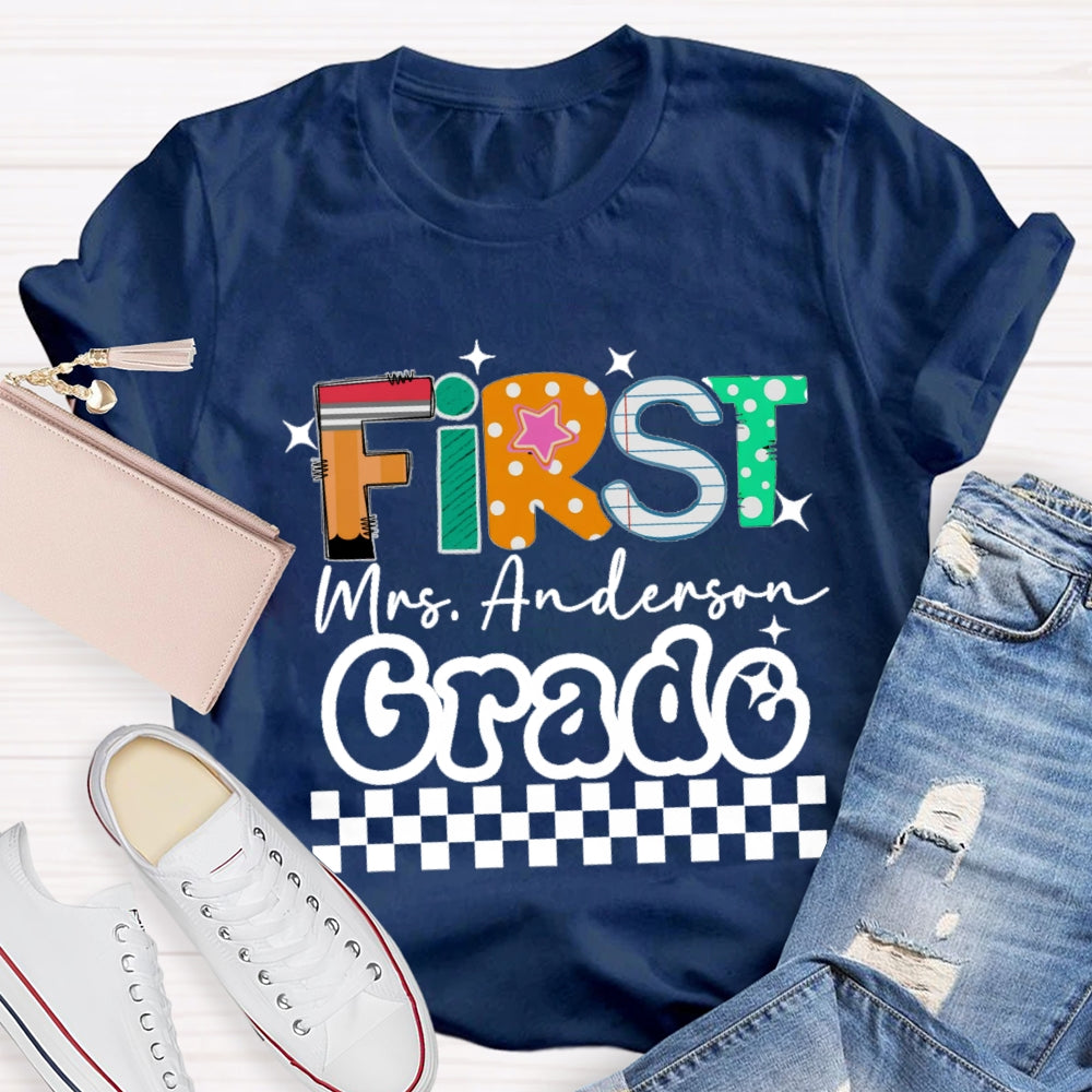 Personalized Grade And Name Star Dot Printed T-Shirt