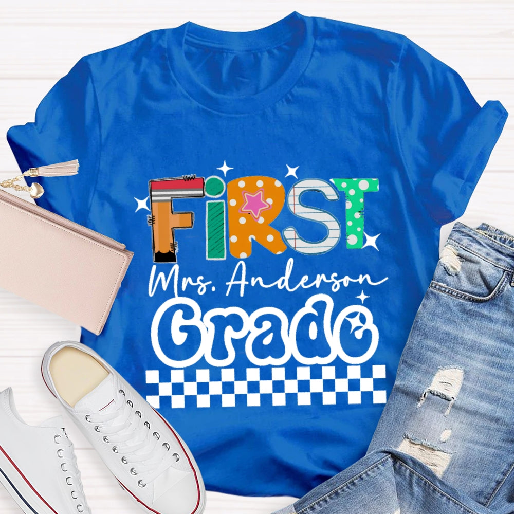 Personalized Grade And Name Star Dot Printed T-Shirt