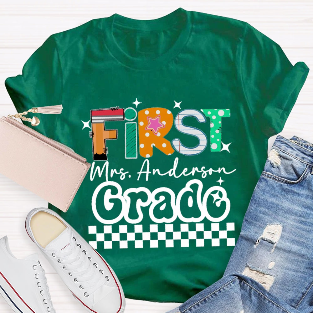 Personalized Grade And Name Star Dot Printed T-Shirt