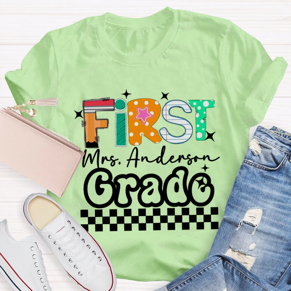 Personalized Grade And Name Star Dot Printed T-Shirt
