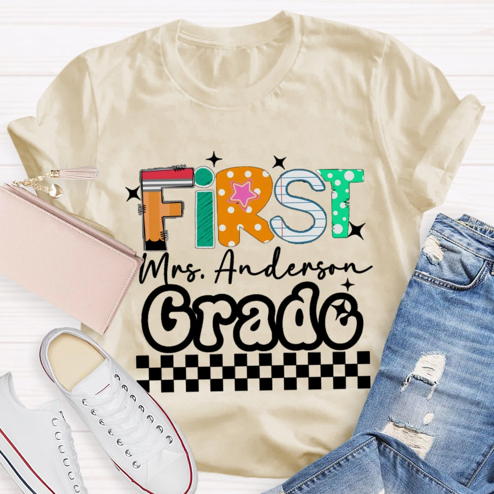 Personalized Grade And Name Star Dot Printed T-Shirt