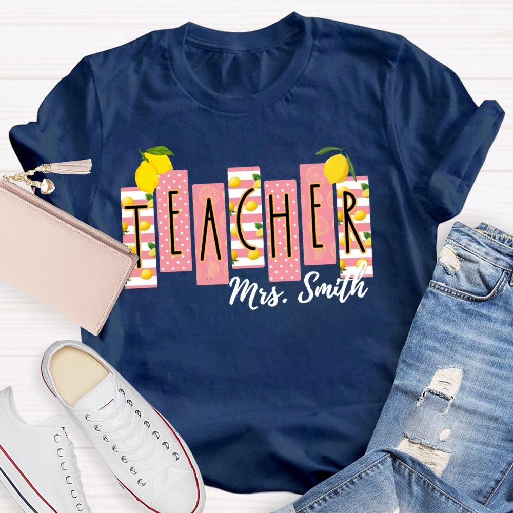 Personalized Name Teacher Shirt Lemon Pattern Printing T-shirt