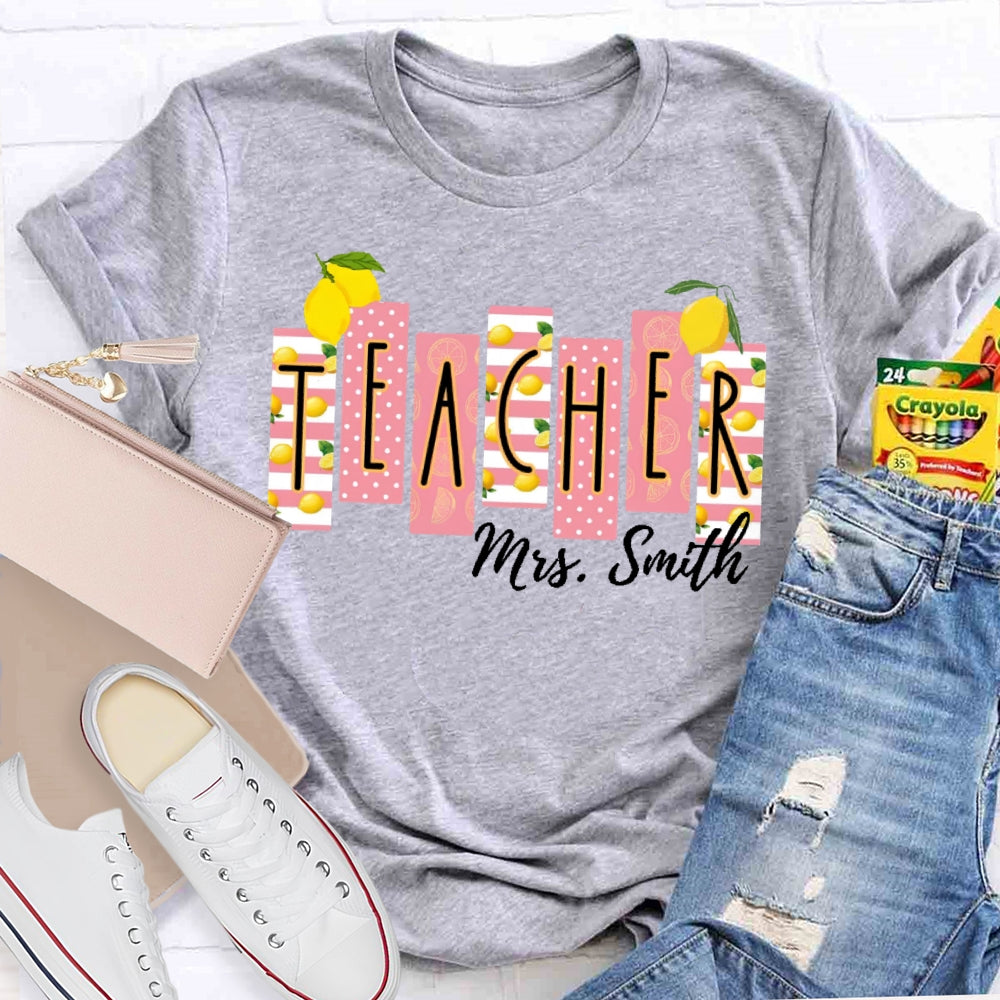 Personalized Name Teacher Shirt Lemon Pattern Printing T-shirt