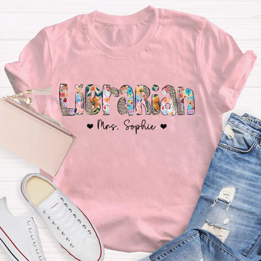 Personalized Name Librarian Colorful Patchwork And Leopard Print T-shirt
