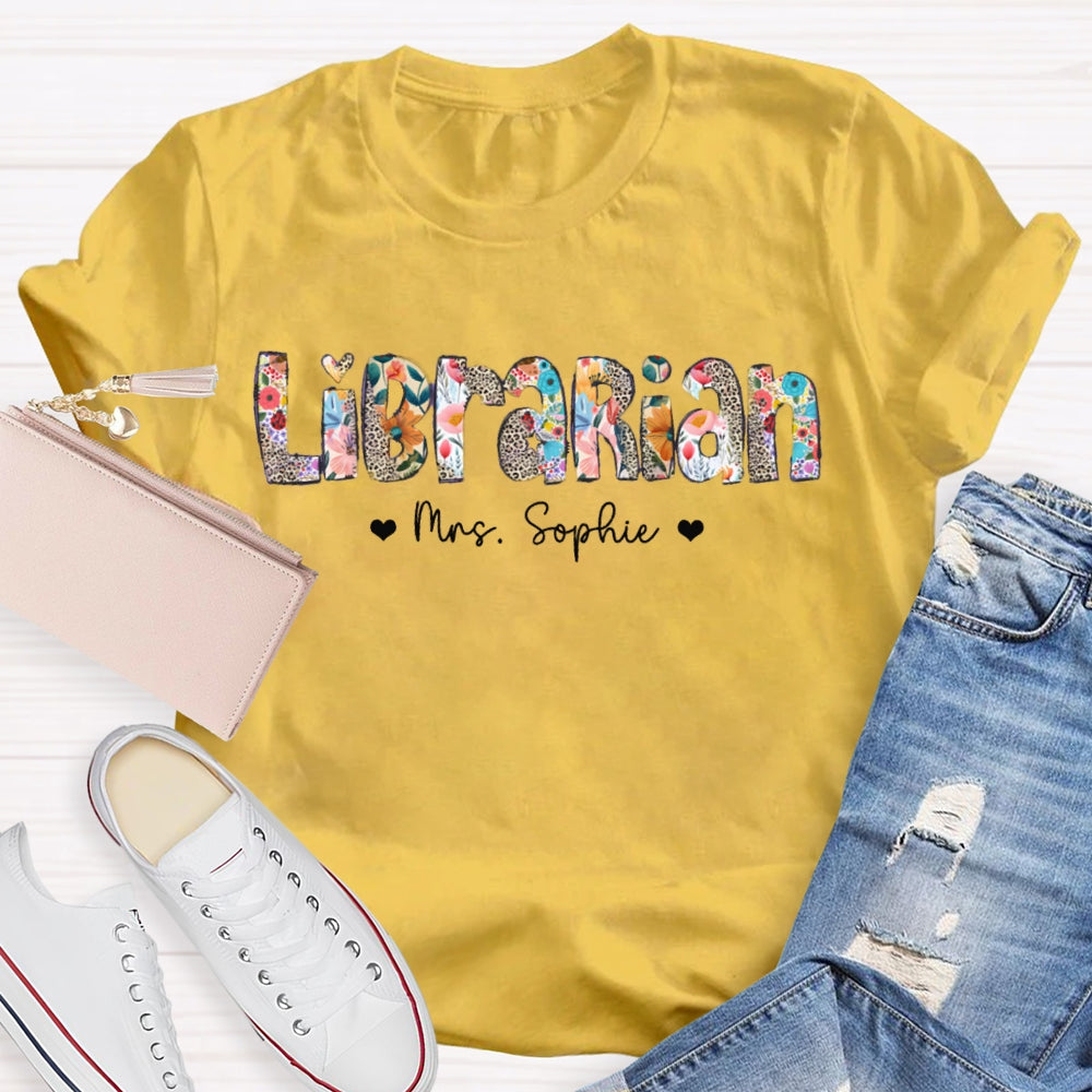 Personalized Name Librarian Colorful Patchwork And Leopard Print T-shirt