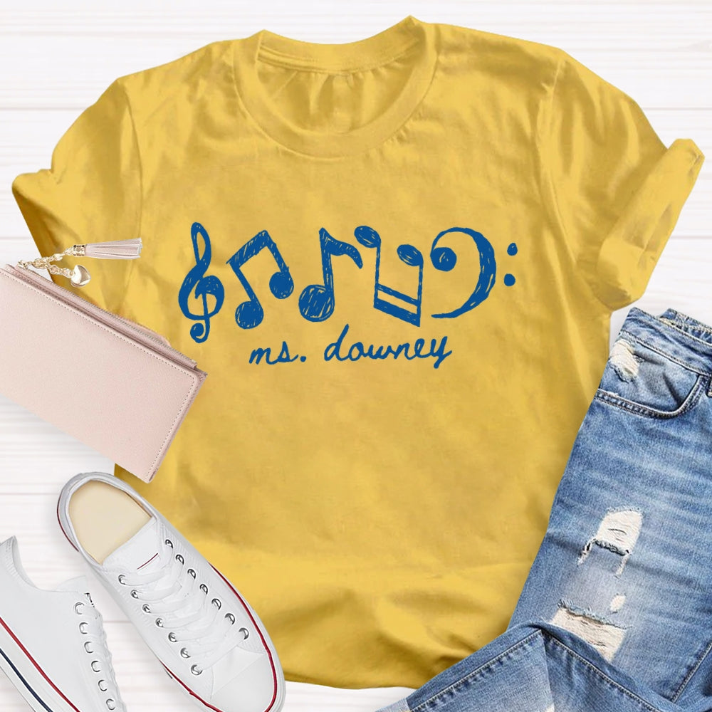Personalized Name Note Pattern Printing T-shirt