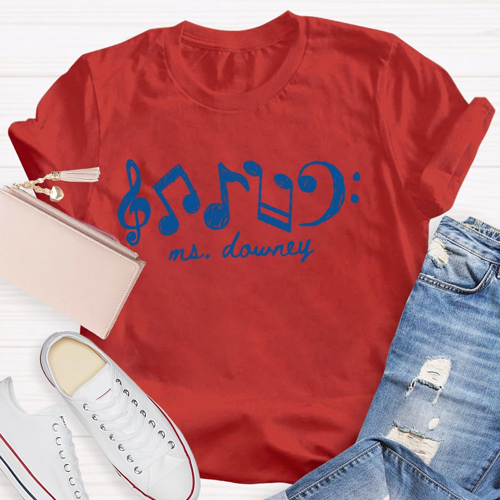 Personalized Name Note Pattern Printing T-shirt