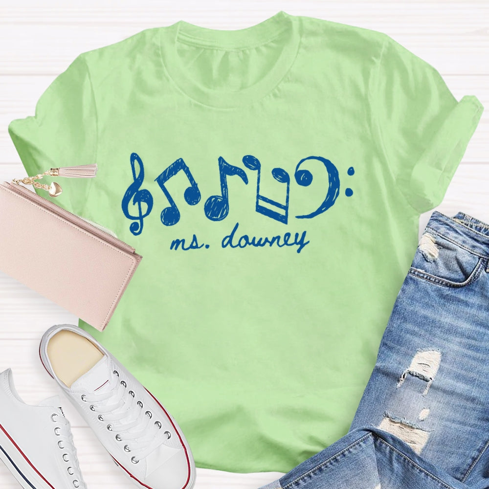 Personalized Name Note Pattern Printing T-shirt