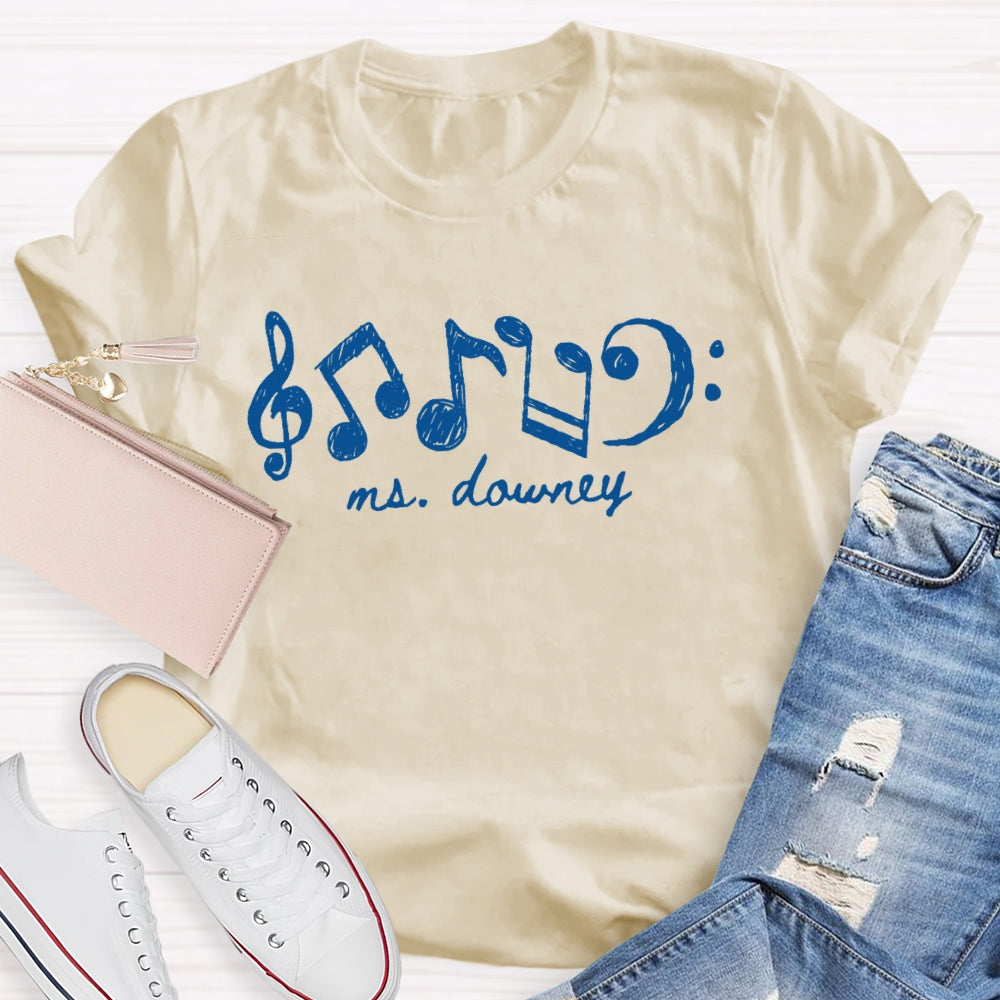 Personalized Name Note Pattern Printing T-shirt