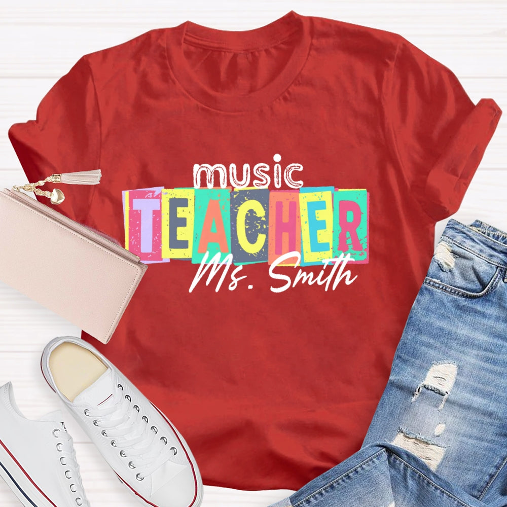 Personalized Name Music Teacher Colorful Square Pattern T-shirt