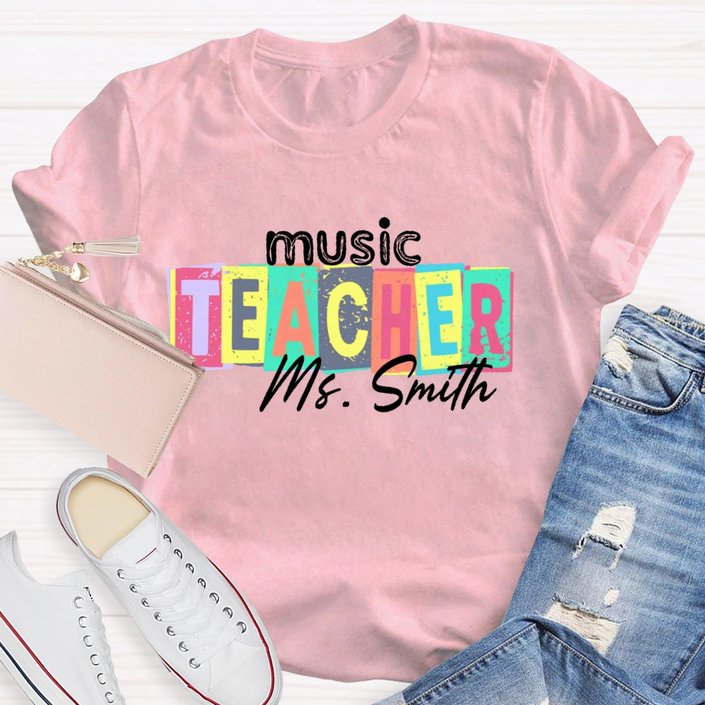 Personalized Name Music Teacher Colorful Square Pattern T-shirt