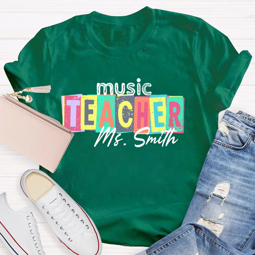 Personalized Name Music Teacher Colorful Square Pattern T-shirt