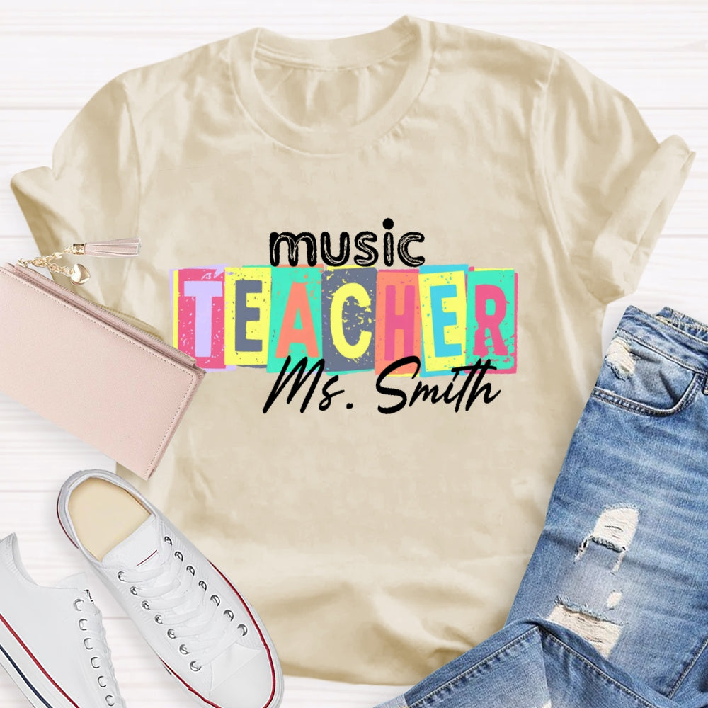 Personalized Name Music Teacher Colorful Square Pattern T-shirt