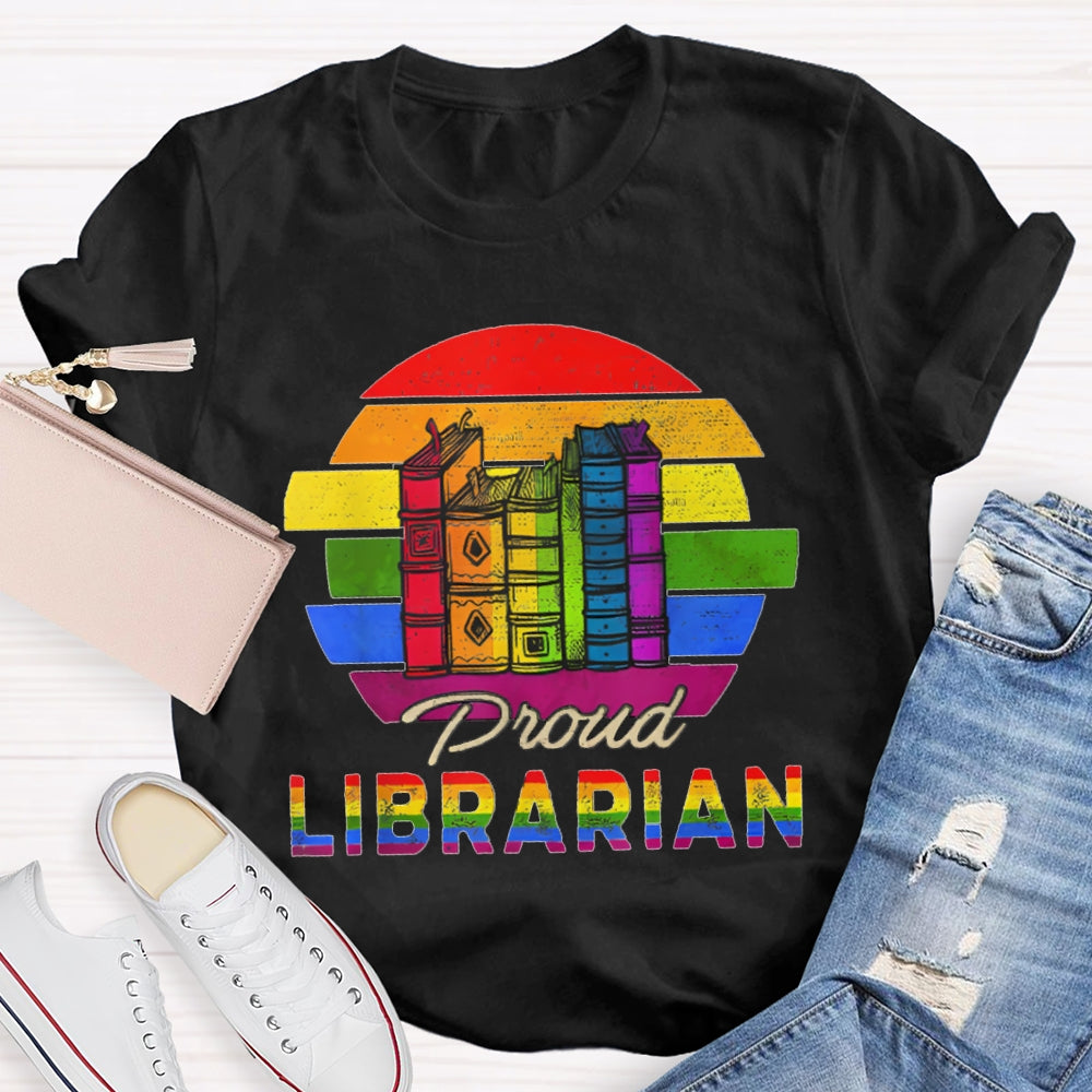 Colorful Gradient Letters Librarian T-shirt
