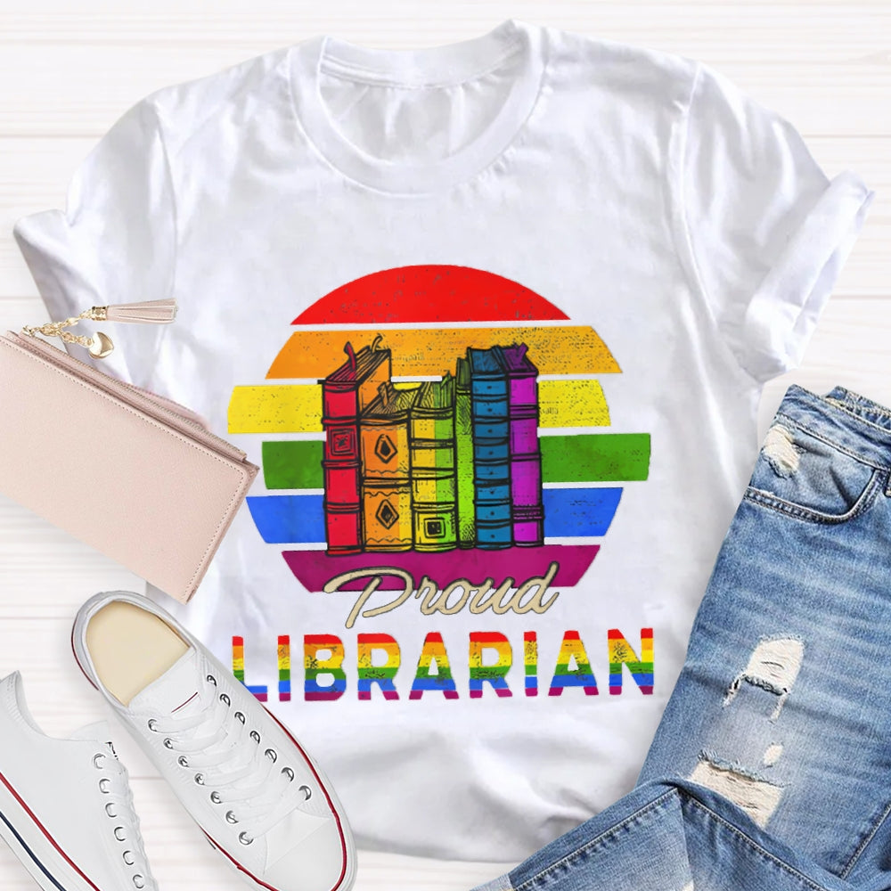Colorful Gradient Letters Librarian T-shirt