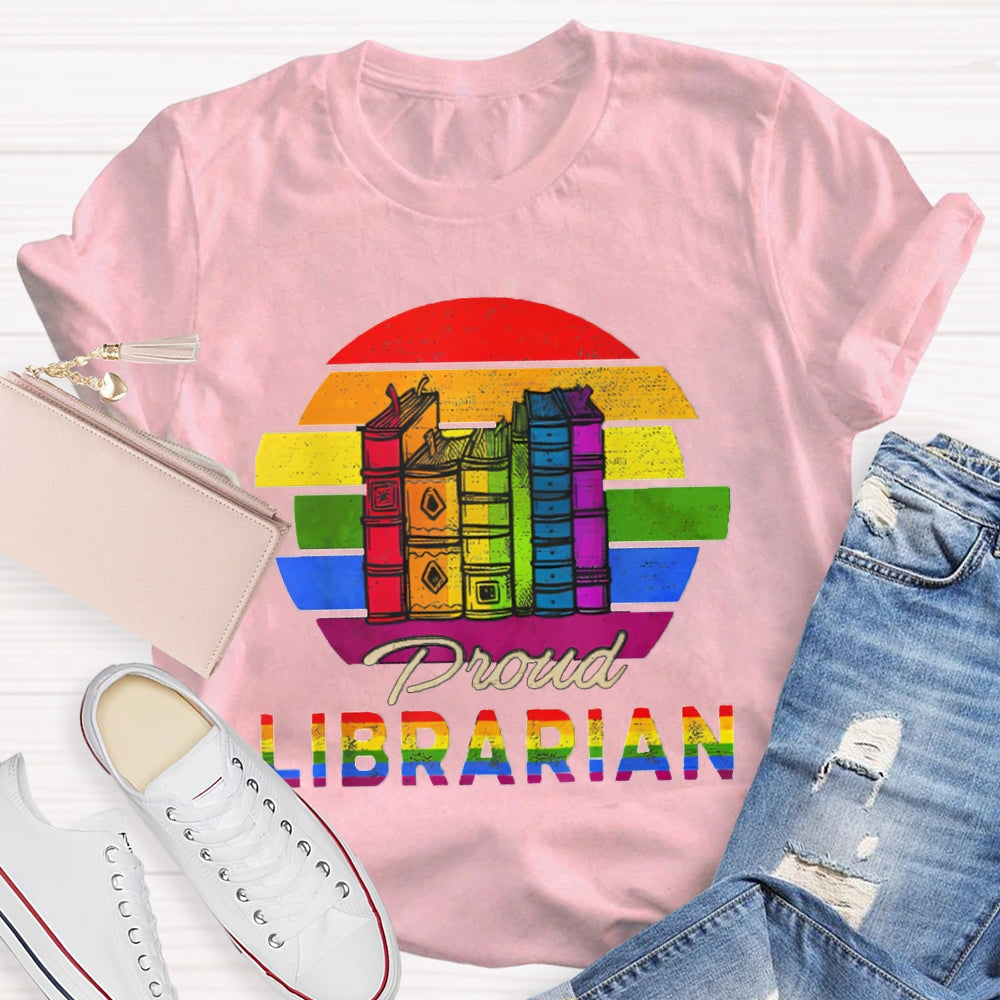 Colorful Gradient Letters Librarian T-shirt