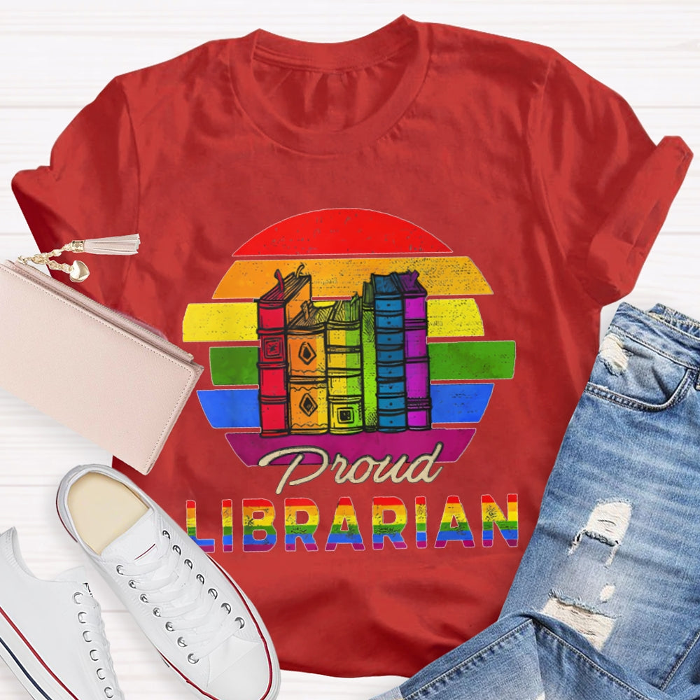 Colorful Gradient Letters Librarian T-shirt