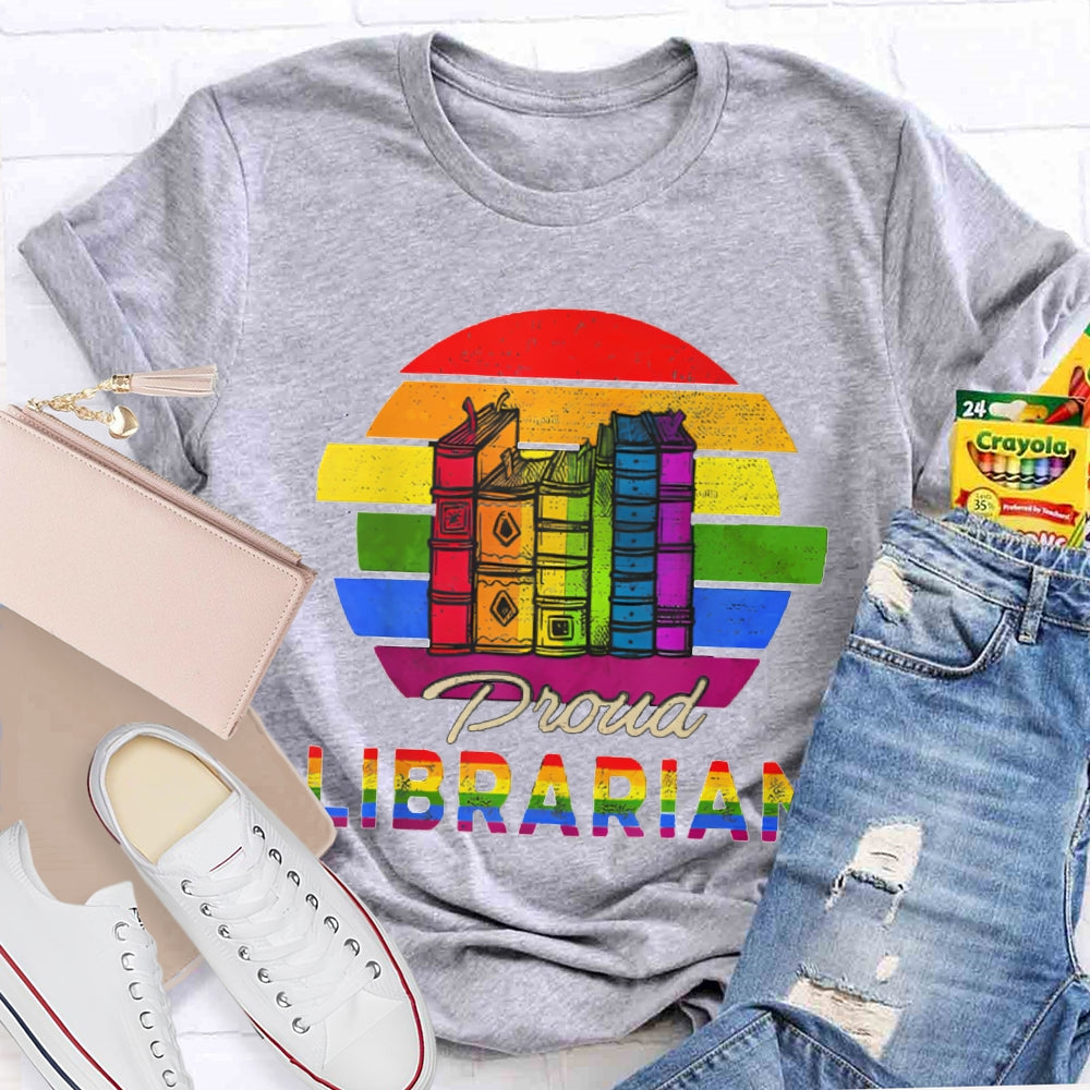 Colorful Gradient Letters Librarian T-shirt