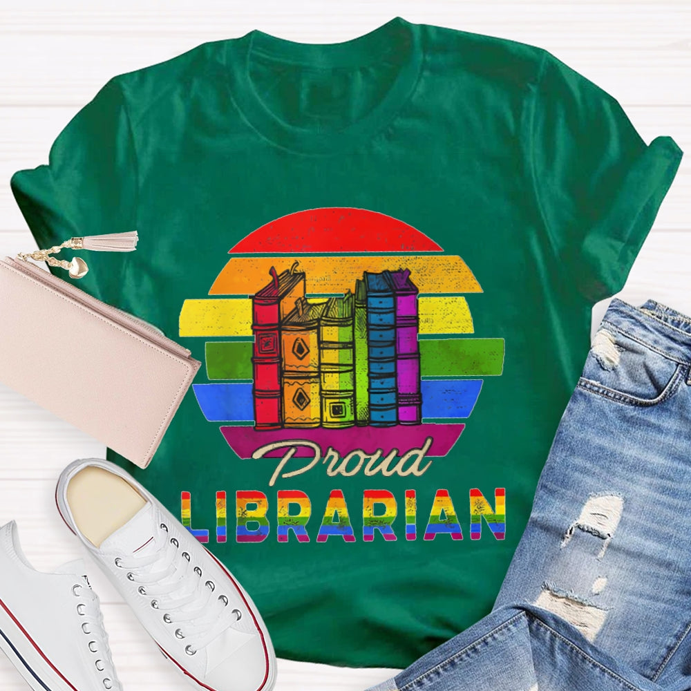 Colorful Gradient Letters Librarian T-shirt