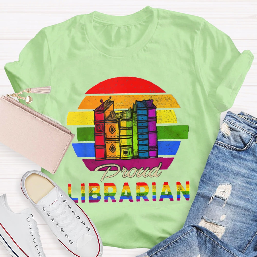 Colorful Gradient Letters Librarian T-shirt