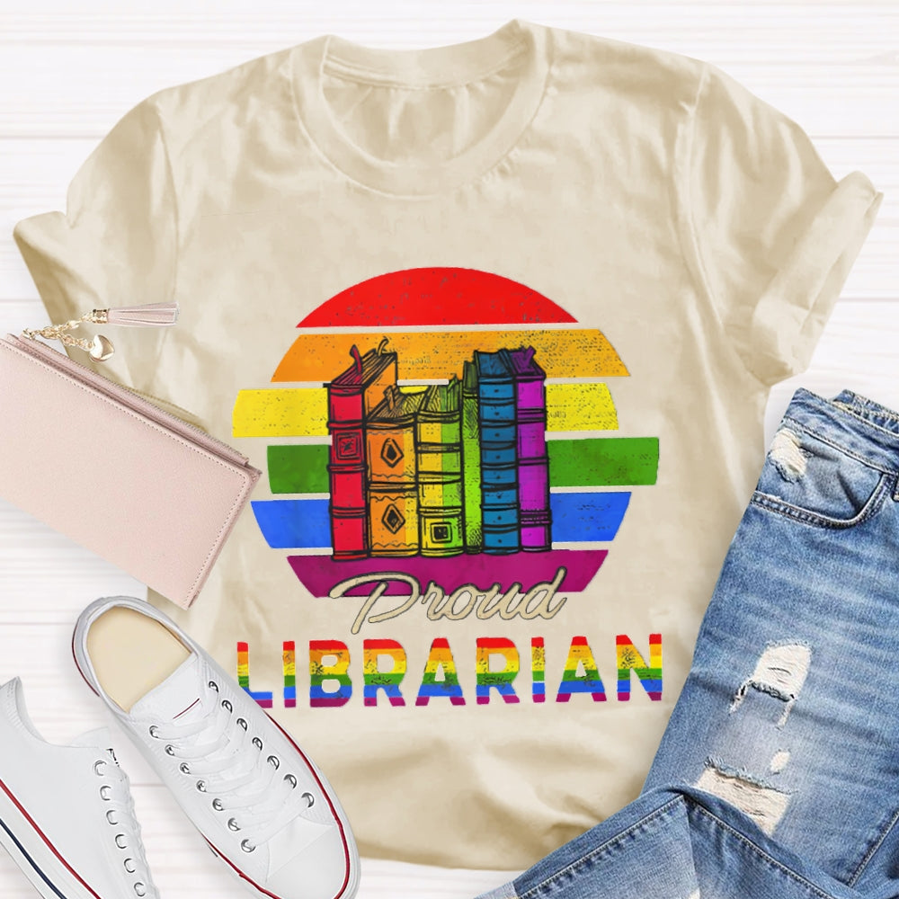 Colorful Gradient Letters Librarian T-shirt