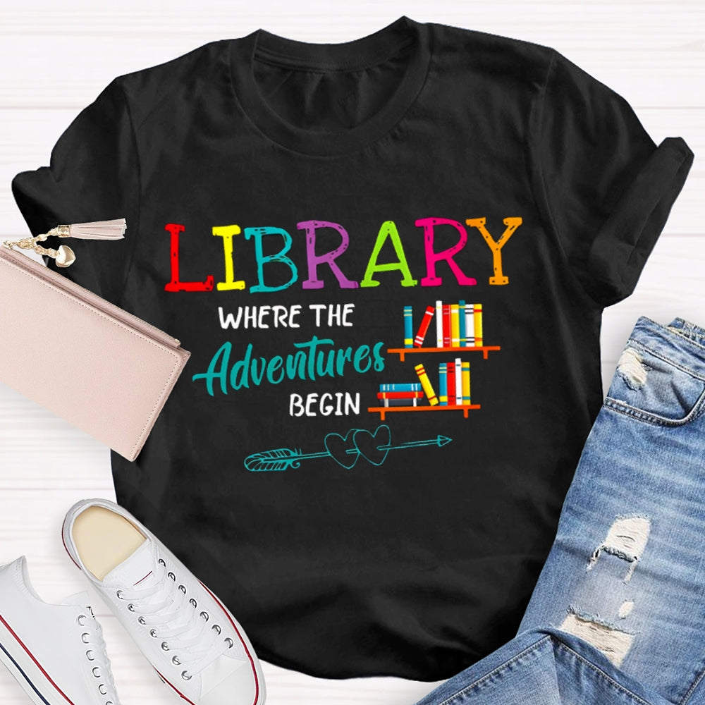 Library Where The Adventures Begin Coloring Book T-shirt