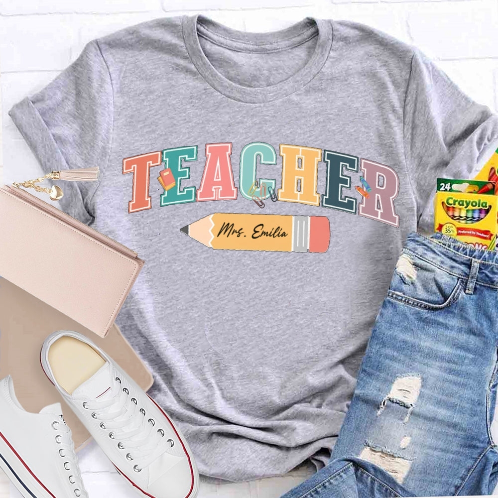 Personalized Name Colored Letters Teacher T-shirt