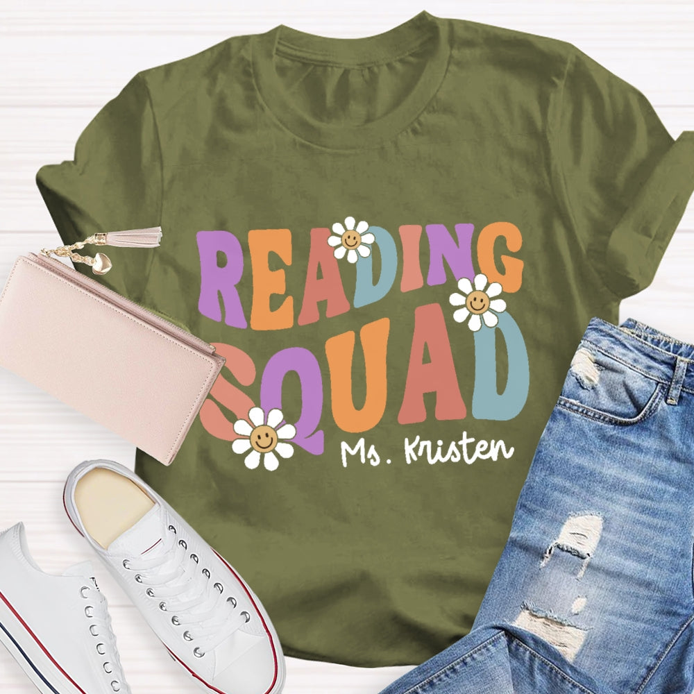 Personalized Name Reading Squad Flowers T-shirt
