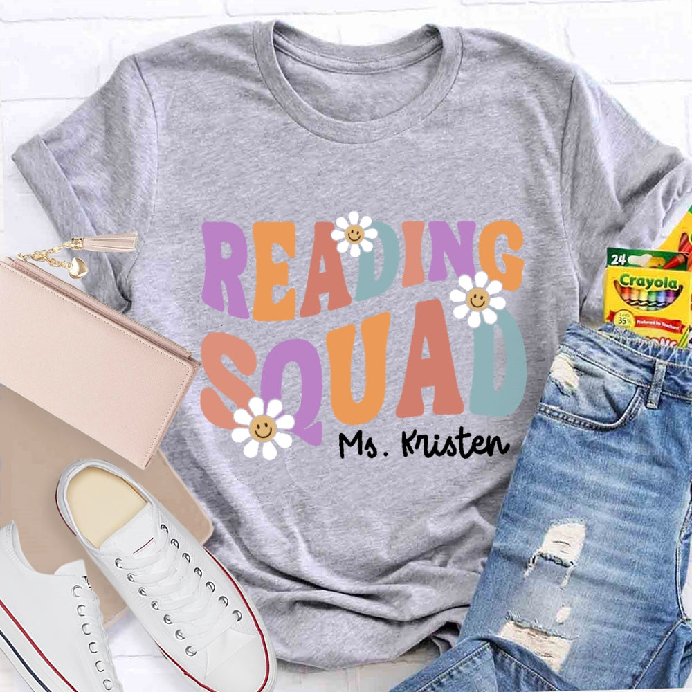 Personalized Name Reading Squad Flowers T-shirt