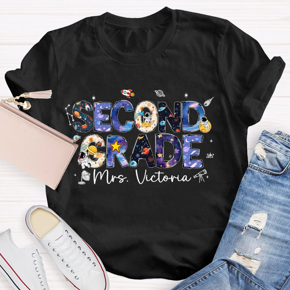 Personalized Name And Grade Second Grade Astronauts T-shirt
