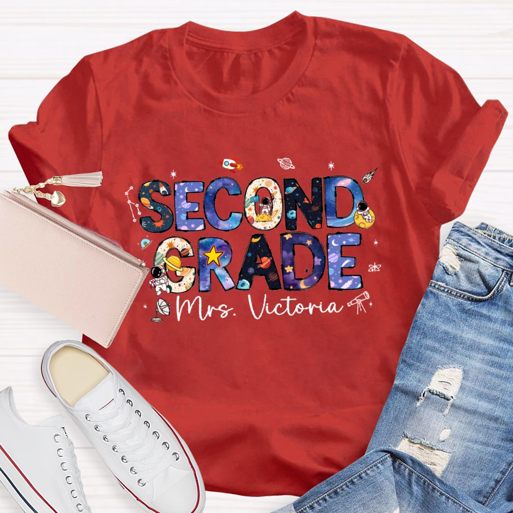 Personalized Name And Grade Second Grade Astronauts T-shirt