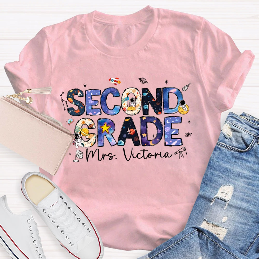 Personalized Name And Grade Second Grade Astronauts T-shirt