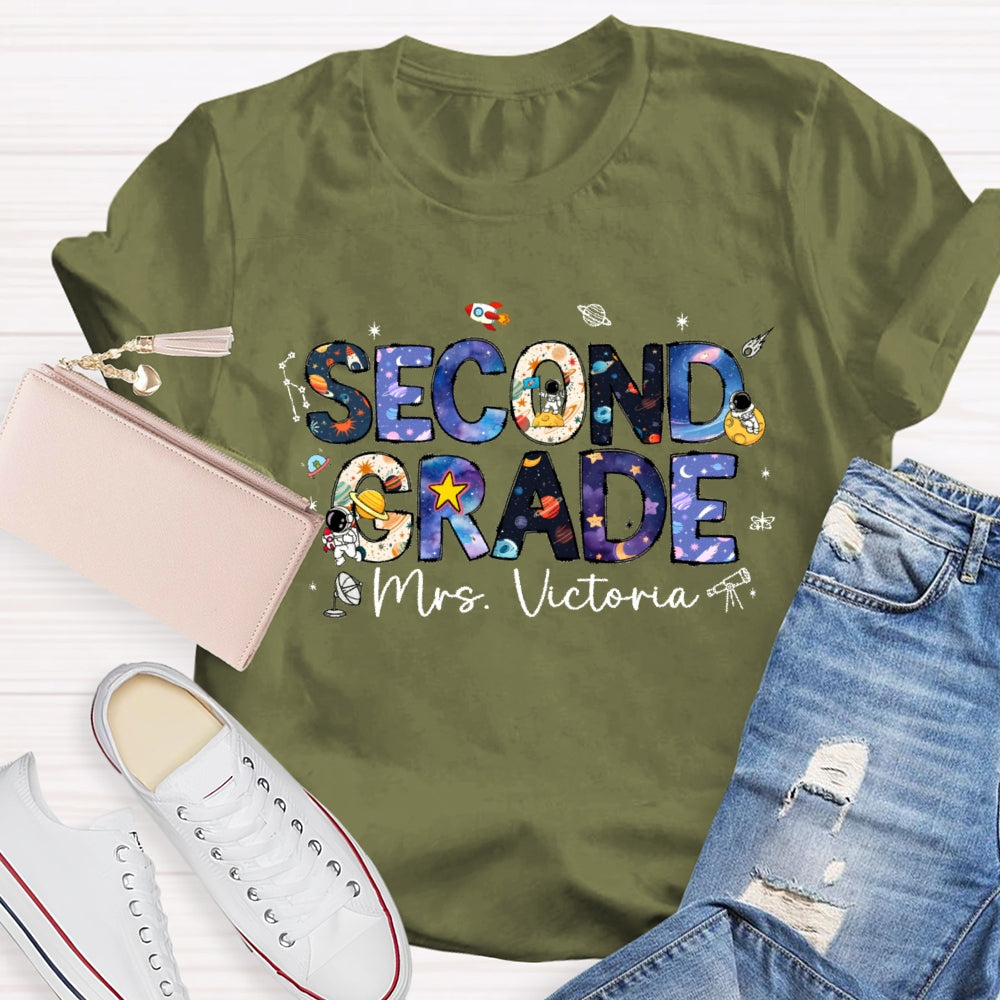 Personalized Name And Grade Second Grade Astronauts T-shirt